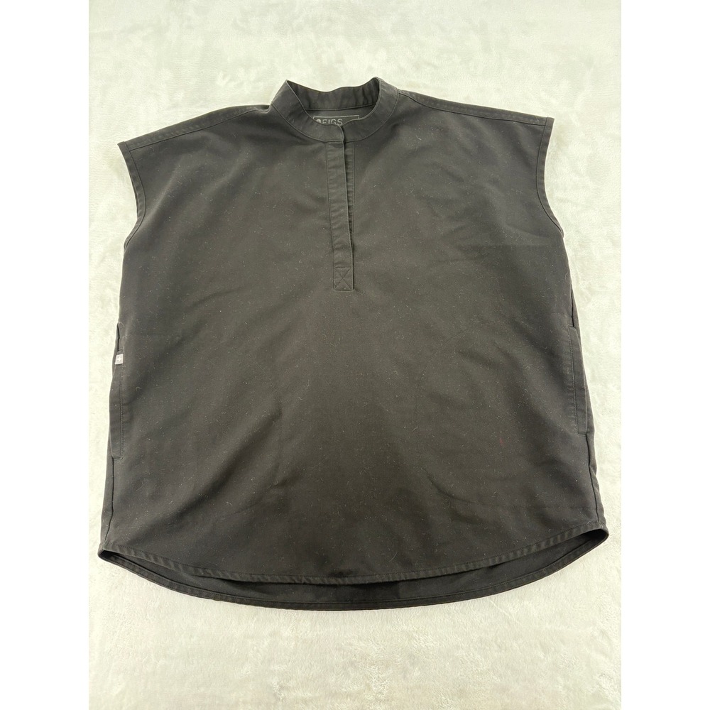 Figs Scrub Top Medium Black Technical Collection WXXSW1003 Sleeveless Mandarin